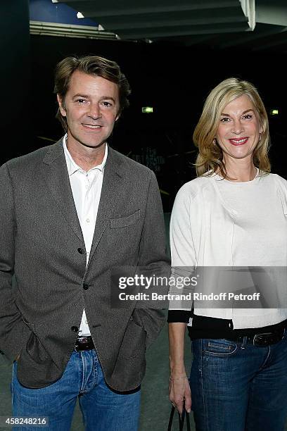 Politician Francois Baroin and Actress Michelle Laroque attend the half final of the BNP Paribas Tennis Masters - day six at Palais Omnisports de...