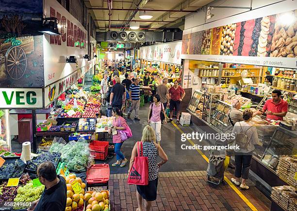 shop stalls within adelaide central market - adelaide markets stock pictures, royalty-free photos & images