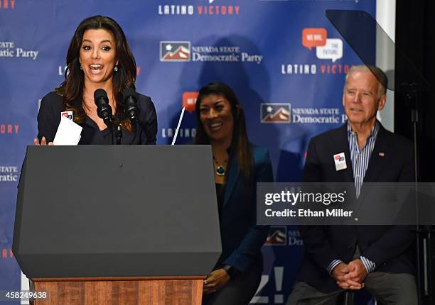 Actress Eva Longoria, co-founder of the Latino Victory PAC, speaks at a get-out-the-vote rally as Democratic candidate for lieutenant governor and...