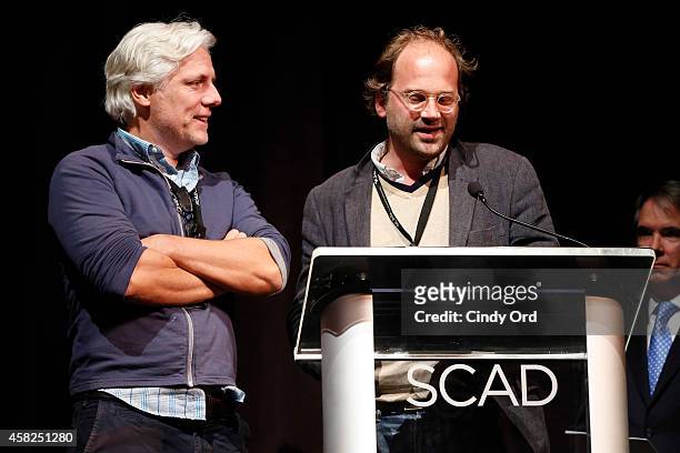 Actor Philippe Brenninkmeyer and director Benjamin Wolff accept an award on stage at the Festival Awards Ceremony during the 17th Annual Savannah...