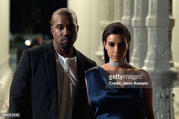 Recording artist Kanye West and TV personality Kim Kardashian attend the 2014 LACMA Art + Film Gala honoring Barbara Kruger and Quentin Tarantino...