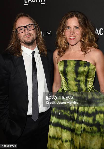 Artists Sterling Ruby and Melanie Schiff attend the 2014 LACMA Art + Film Gala honoring Barbara Kruger and Quentin Tarantino presented by Gucci at...