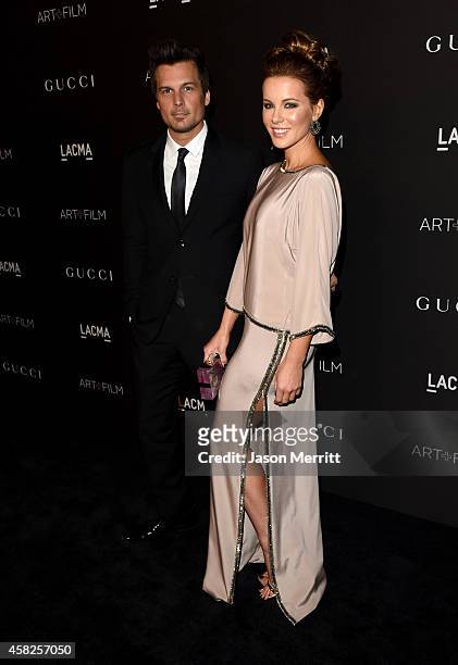Director Len Wiseman and actress Kate Beckinsale, wearing Gucci, attend the 2014 LACMA Art + Film Gala honoring Barbara Kruger and Quentin Tarantino...