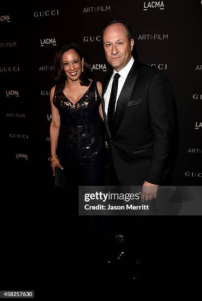 Kamala Harris and Douglas Emhoff attend the 2014 LACMA Art + Film Gala honoring Barbara Kruger and Quentin Tarantino presented by Gucci at LACMA on...