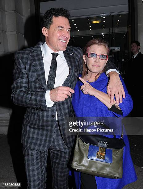 Andre' Balazs and Carrie Fisher seen at the Star Wars wrap party at the Science Museum on November 1, 2014 in London, England.