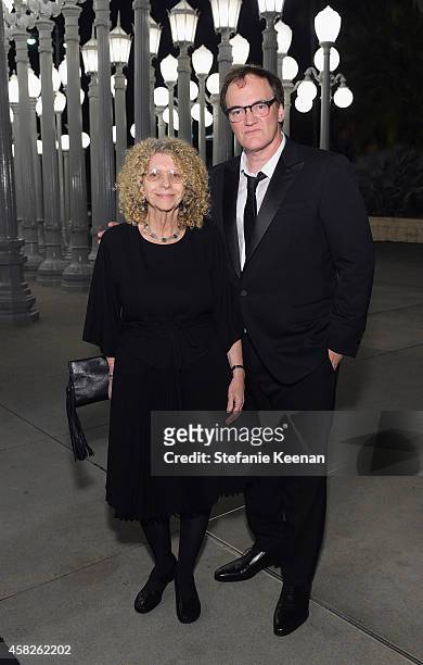 Honorees Barbara Kruger and Quentin Tarantino, wearing Gucci attend the 2014 LACMA Art + Film Gala honoring Barbara Kruger and Quentin Tarantino...