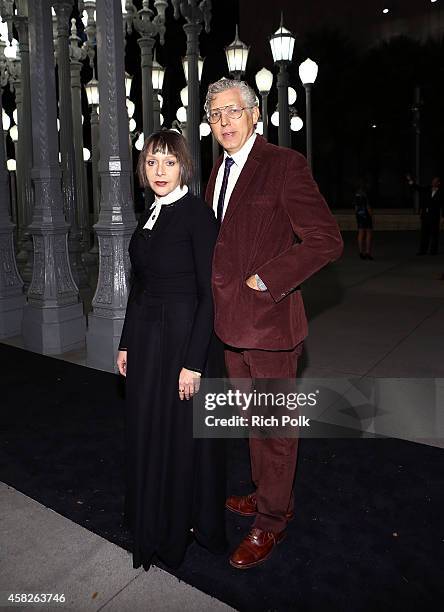 Artist Diana Thater and T. Kelly Mason attend the 2014 LACMA Art + Film Gala honoring Barbara Kruger and Quentin Tarantino presented by Gucci at...