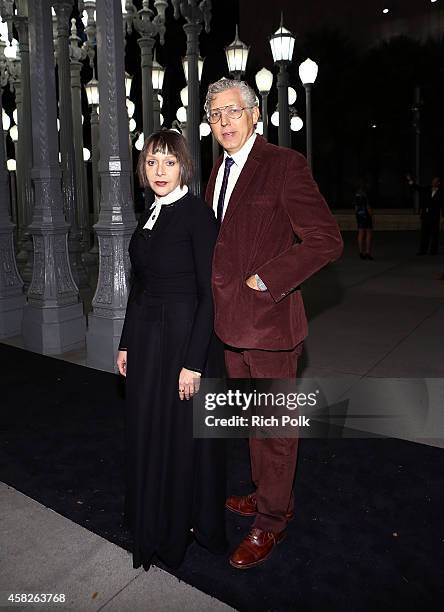 Artist Diana Thater and T. Kelly Mason attend the 2014 LACMA Art + Film Gala honoring Barbara Kruger and Quentin Tarantino presented by Gucci at...