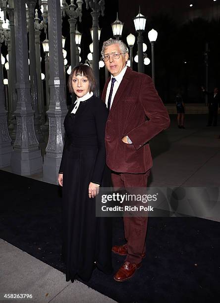 Artist Diana Thater and T. Kelly Mason attend the 2014 LACMA Art + Film Gala honoring Barbara Kruger and Quentin Tarantino presented by Gucci at...