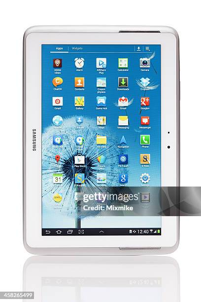 samsung galaxy note 10.1 - n8000 isolated on white - samsung stock pictures, royalty-free photos & images