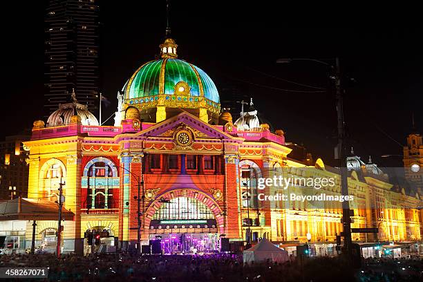 flinders street station in white night festival, 2013 - white night melbourne stock pictures, royalty-free photos & images