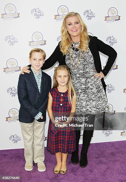 Alison Sweeney and children Benjamin Sanov and Megan Sanov arrive at the 2014 Breeders' Cup World Championships held at Santa Anita Park on November...