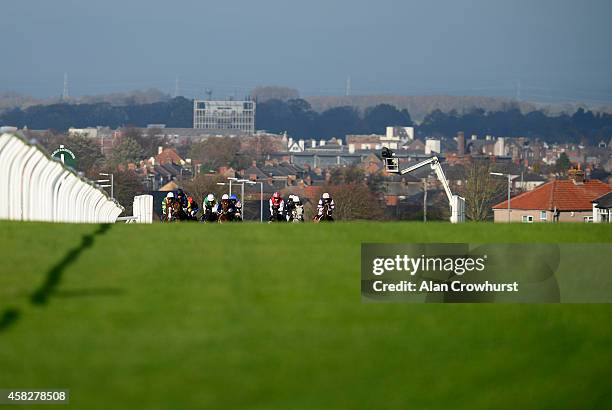 General view as runners climb the hill at Carlisle racecourse on November 02, 2014 in Carlisle, England.