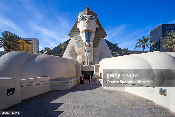 sphinx pyramid replicas in luxor hotel and casino - las vegas pyramid hotel stock pictures, royalty-free photos & images
