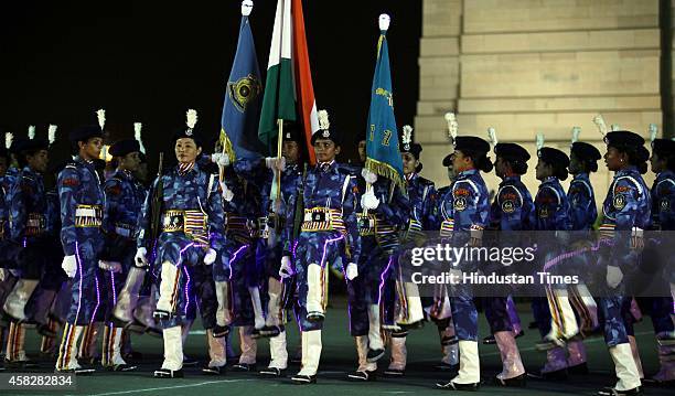 Women personnel march during the CRPF's Diamond Jubilee year celebration 'Desh Ke Hain Hum Rakshak' at India Gate, on November 2, 2014 in New Delhi,...