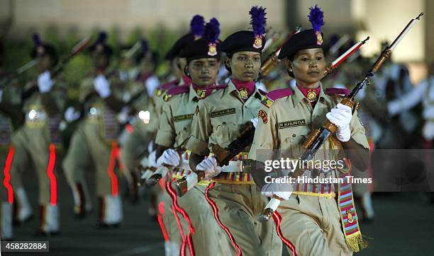 Women personnel march during the CRPF's Diamond Jubilee year celebration 'Desh Ke Hain Hum Rakshak' at India Gate, on November 2, 2014 in New Delhi,...