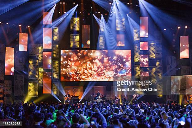 General atmosphere view of Neverest performance during 'We Day Vancouver' at Rogers Arena on October 22, 2014 in Vancouver, Canada.