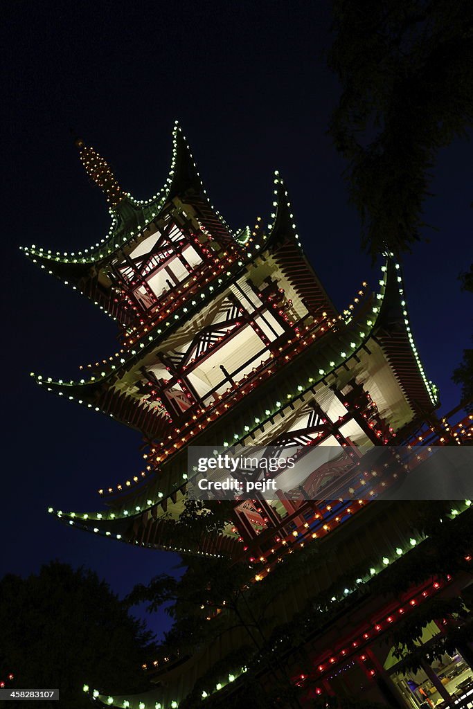 Tivoli Gardens by night - the Japanese Tower