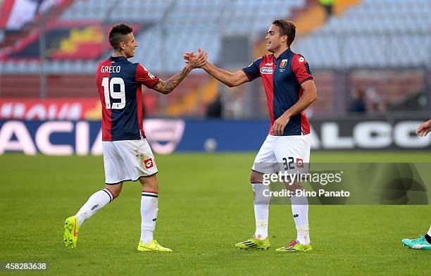 Alessandro Matri of Genoa CFC celebrates after scoring his team's third goal during the Serie A match between Udinese Calcio and Genoa CFC at Stadio...