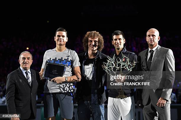 President Président Jean Gachassin, Canada's Milos Raonic, Brazilian football player David Luiz, Serbia's Novak Djokovic and Paris Masters 1000...