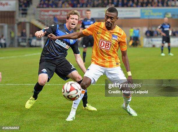 Patrick Ziegler of SC Paderborn 07 and Salomon Kalou of Hertha BSC during the game between SC Paderborn 07 against Hertha BSC on november 2, 2014 in...