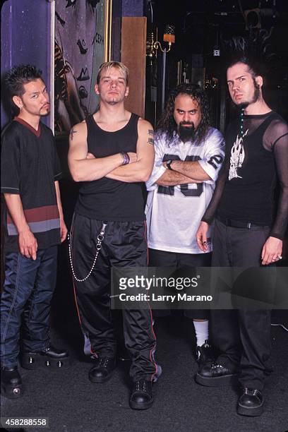 Wayne Static , Ashes, Andy Cole and Sean Davidson of Static X pose for a portrait at Revolution on July 28, 2001 in Hollywood, Florida.