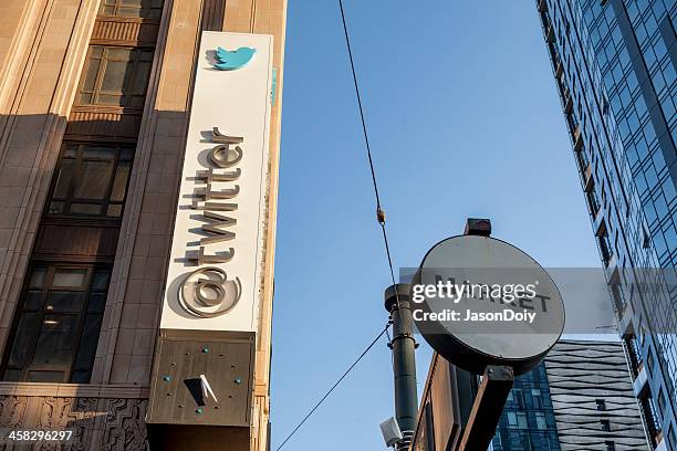 twitter headquarters on market street in san francisco - slack headquarters stock pictures, royalty-free photos & images