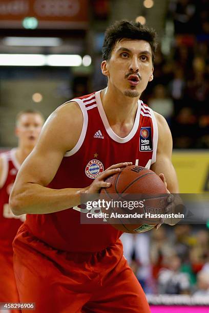 Nihad Djedovic of Muenchen during the Beko Basketball Bundesliga match between FC Bayern Muenchen and WALTER Tigers Tuebingen at Audi-Dome on...