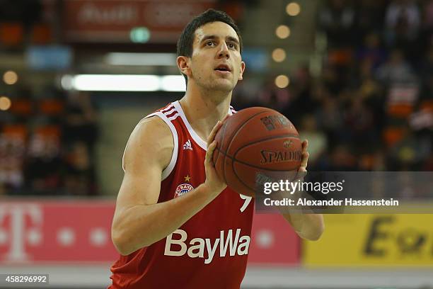 Vasilije Micic of Muenchen during the Beko Basketball Bundesliga match between FC Bayern Muenchen and WALTER Tigers Tuebingen at Audi-Dome on...