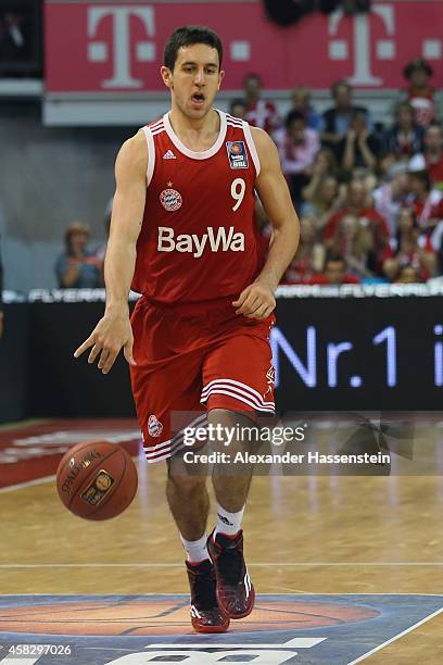 Vasilije Micic of Muenchen during the Beko Basketball Bundesliga match between FC Bayern Muenchen and WALTER Tigers Tuebingen at Audi-Dome on...