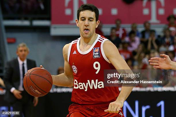 Vasilije Micic of Muenchen during the Beko Basketball Bundesliga match between FC Bayern Muenchen and WALTER Tigers Tuebingen at Audi-Dome on...