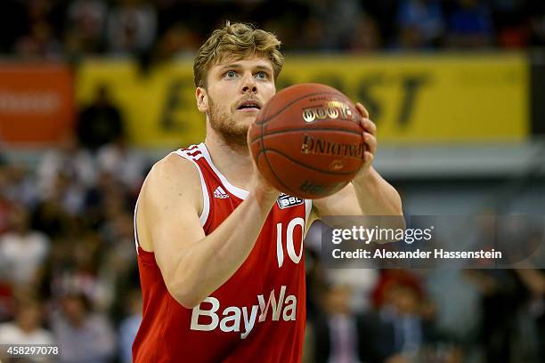 Lucca Staiger of Muenchen during the Beko Basketball Bundesliga match between FC Bayern Muenchen and WALTER Tigers Tuebingen at Audi-Dome on November...