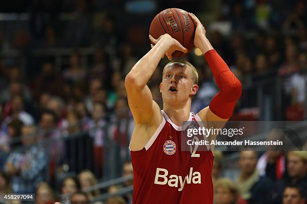 Robin Benzing of Muenchen during the Beko Basketball Bundesliga match between FC Bayern Muenchen and WALTER Tigers Tuebingen at Audi-Dome on November...