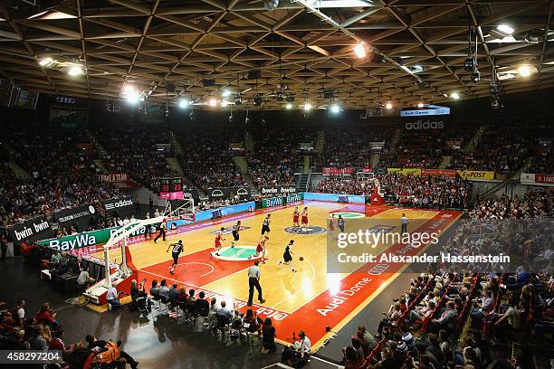 General view during the Beko Basketball Bundesliga match between FC Bayern Muenchen and WALTER Tigers Tuebingen at Audi-Dome on November 2, 2014 in...