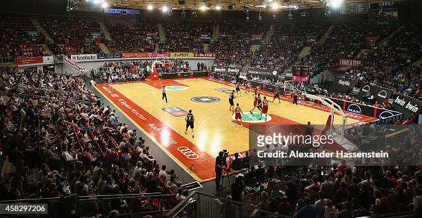 General view during the Beko Basketball Bundesliga match between FC Bayern Muenchen and WALTER Tigers Tuebingen at Audi-Dome on November 2, 2014 in...