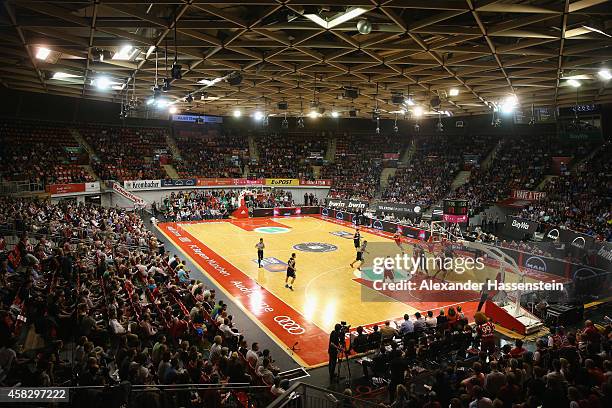 General view during the Beko Basketball Bundesliga match between FC Bayern Muenchen and WALTER Tigers Tuebingen at Audi-Dome on November 2, 2014 in...