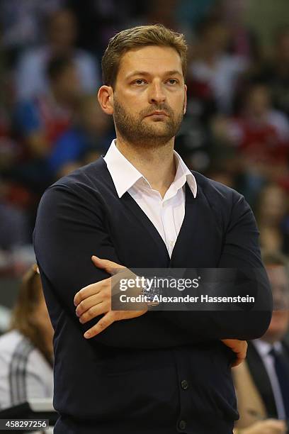 Igor Perovic, head coach of Tuebingen looks on during the Beko Basketball Bundesliga match between FC Bayern Muenchen and WALTER Tigers Tuebingen at...