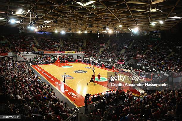 General view during the Beko Basketball Bundesliga match between FC Bayern Muenchen and WALTER Tigers Tuebingen at Audi-Dome on November 2, 2014 in...