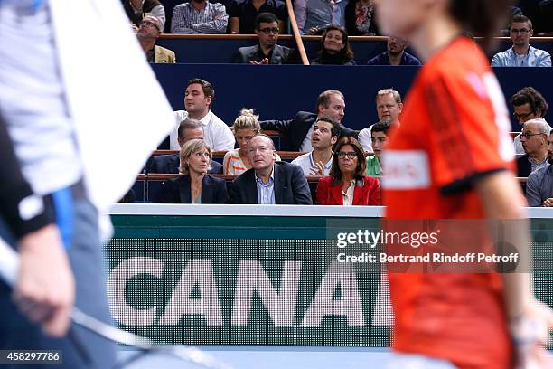 President of Medef Pierre Gattaz and his wife and Beatrice Leeb attend the day 7 of the BNP Paribas Masters. Held at Palais Omnisports de Bercy on...