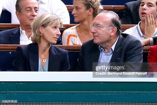 President of Medef Pierre Gattaz and his wife attend the Final match during day 7 of the BNP Paribas Masters. Held at Palais Omnisports de Bercy on...