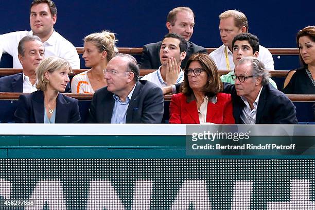 Pierre Gattaz and his wife, Michel Leeb and his wife Beatrice attend the Final match during day 7 of the BNP Paribas Masters. Held at Palais...