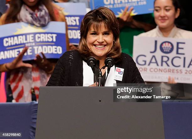 Annette Taddeo speaks at the Latino Victory Project Rally at Florida International University on November 2, 2014 in Miami, Florida.