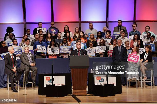 Charlie Crist, Henry Munoz, Joe Garcia, Joe Biden, Carole Crist and Annette Taddeo are seen at the Latino Victory Project Rally at Florida...