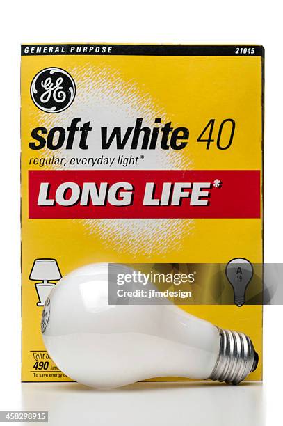 general electric soft white box and bulb - lumen stock pictures, royalty-free photos & images