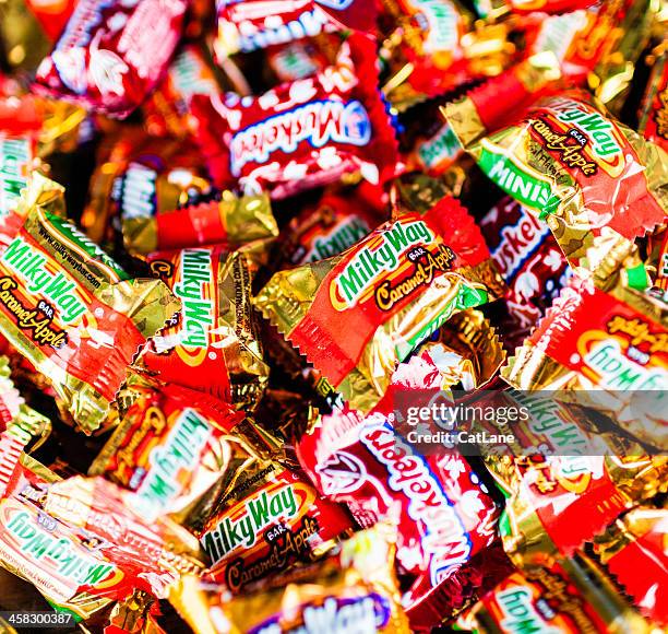 halloween trick or treat candy - milky way candy stock pictures, royalty-free photos & images