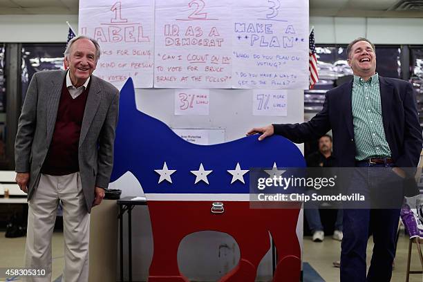 Sen. Tom Harkin and Democratic U.S. Senate candidate Rep. Bruce Braley meet with campaign volunteers and workers at the Des Moines County Democratic...