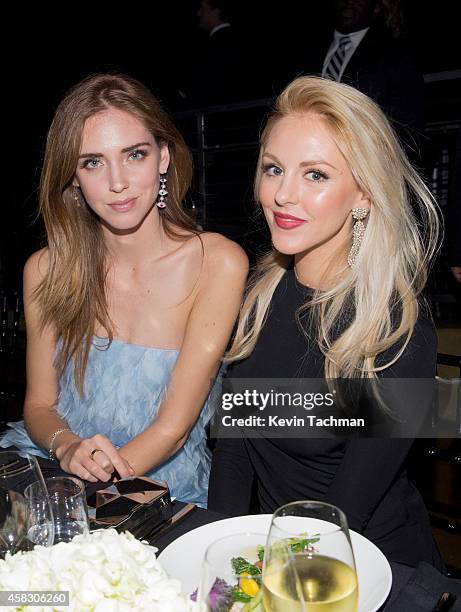 Designer Chiara Ferragni and stylist Shea Marie attend amfAR LA Inspiration Gala honoring Tom Ford at Milk Studios on October 29, 2014 in Hollywood,...