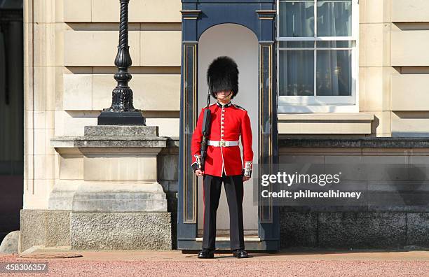 guardsman outside buckingham palace - palace guard stock pictures, royalty-free photos & images