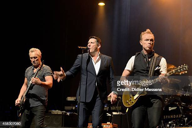 Martin Kemp, Tony Hadley and Gary Kemp of Spandau Ballet performs on stage after the screening of the the 'Soul Boys of the Western World'...
