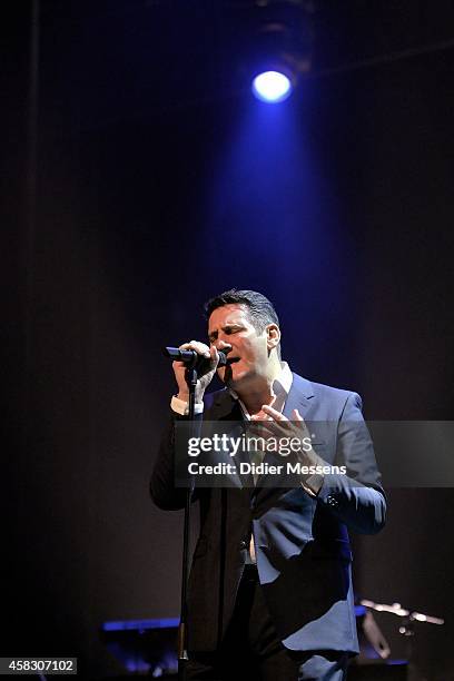 Tony Hadley of Spandau Ballet performs on stage after the screening of the the 'Soul Boys of the Western World' documentary on October 23, 2014 in...